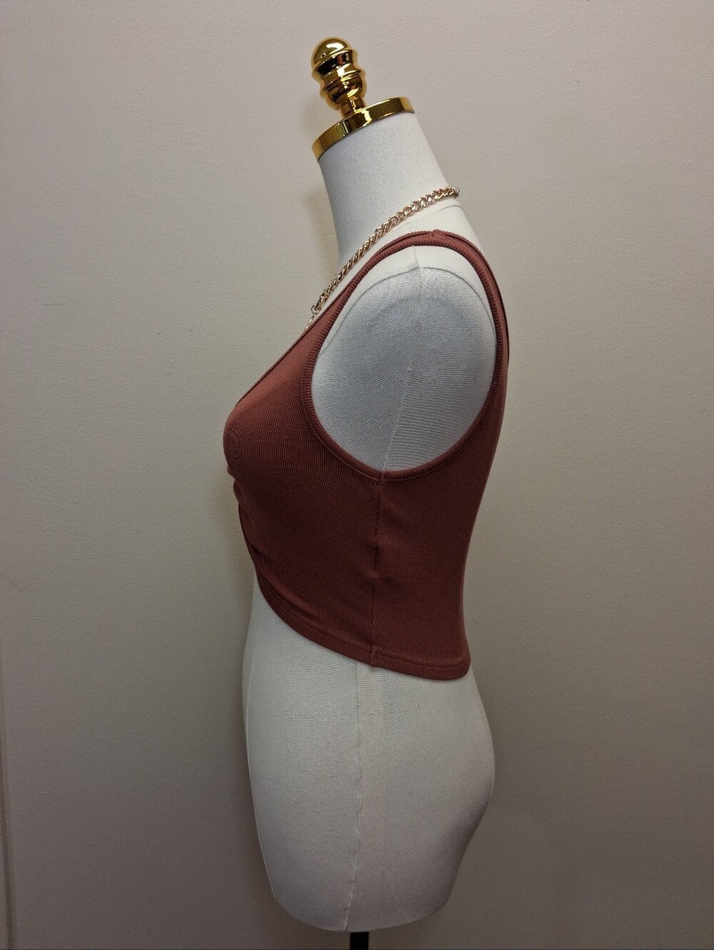 SHEIN Rust Brown Twist Front Ribbed Crop Tank Top Size Small - Picture 4 of 10